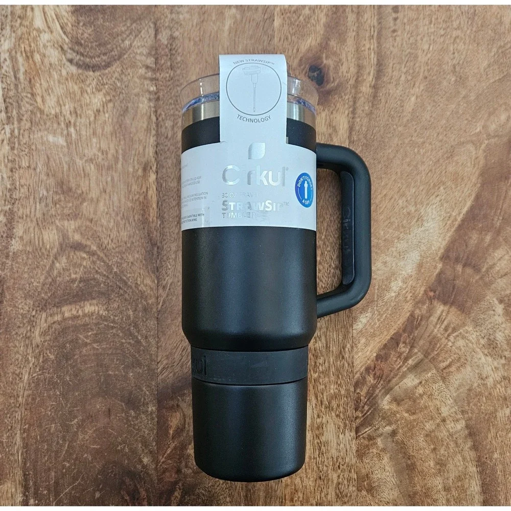 Cirkul 30 Oz Travel Strawsip Tumbler Carbonite Black Handle Double Wall New